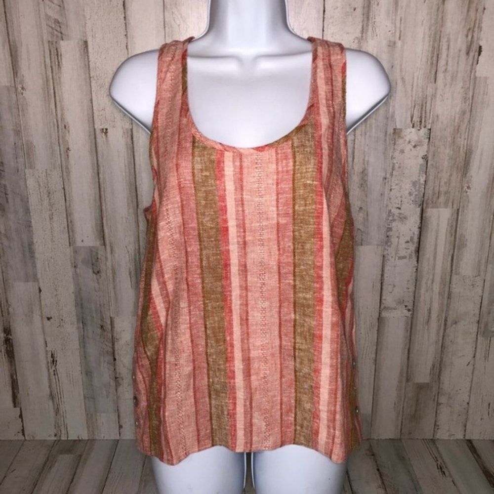 DREW Striped Linen-Blend Side-Button Sleevless Top (NWT)
